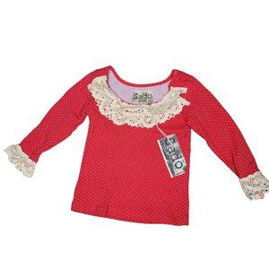 Sado NWT red white polka dot ruffle lace collar long sleeve shirt size 24m